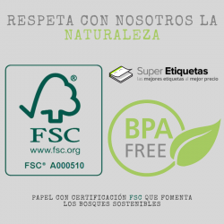 Etiquetas fabricadas con papel FSC y BPA libre