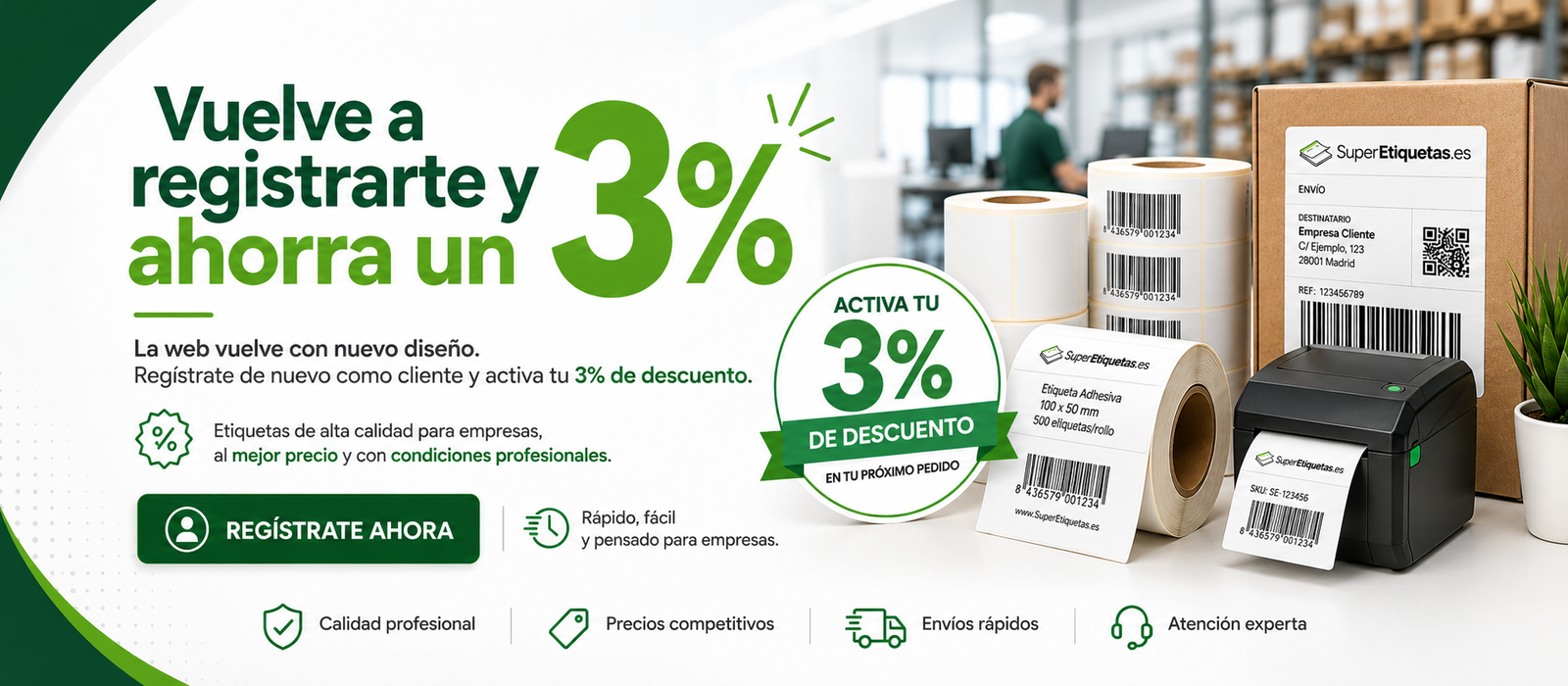 Registrate y obtén un 3% de descuento Banenr home Super Etiquetas